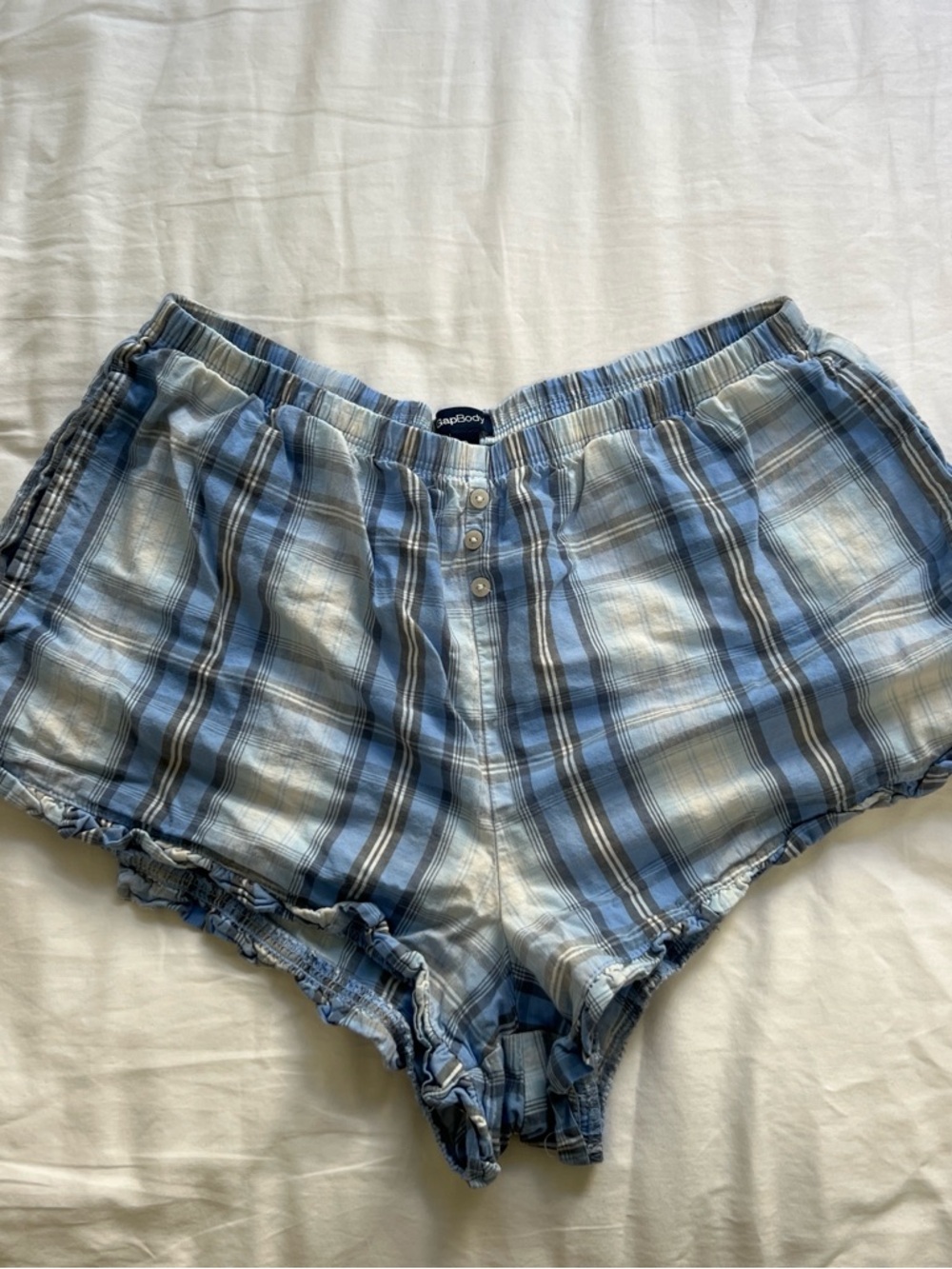 GAP Light Blue Plaid High Waist Lounge Shorts
